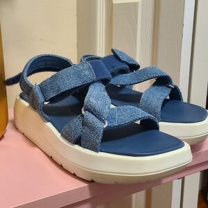 Stuart Weitzman French Navy Blue and white Sandals, Size 6 US